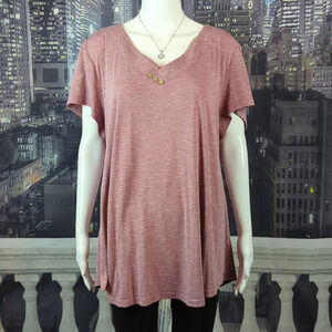 Vinmatto sz 3X Short Sleeve V Neck Flowy Tunic Top with Button Accents